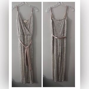 Sugarfox Metallic Gold Sequin Jumpsuit with Strap